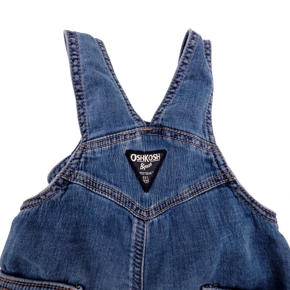 OshKosh B'gosh Denim Overalls Baby Girl 9 Month Blue‎ Jean Stretch Elastic Soft
